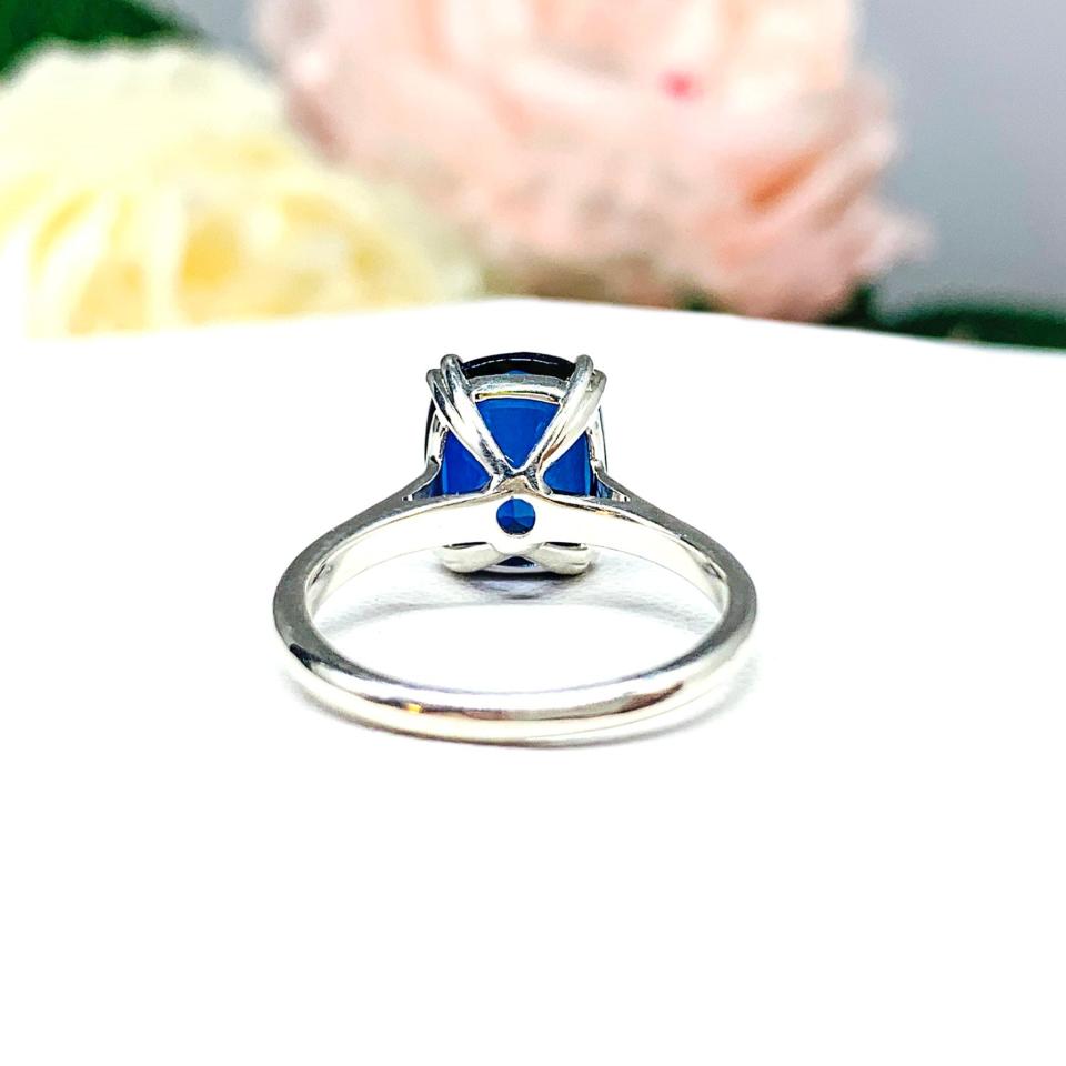Lab Blue Sapphire 10x8mm Elongated Cushion Ring