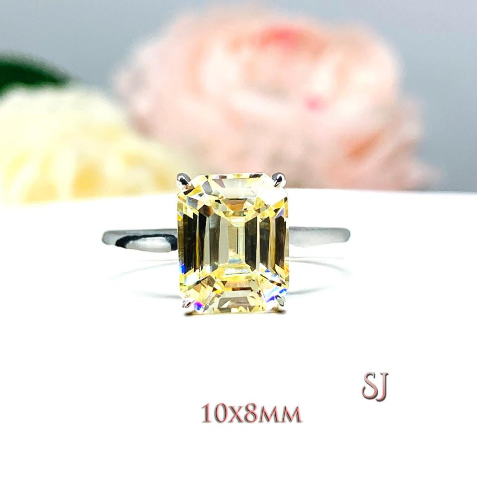 Light Yellow Emerald Cut CZ Engagement Ring Size 5