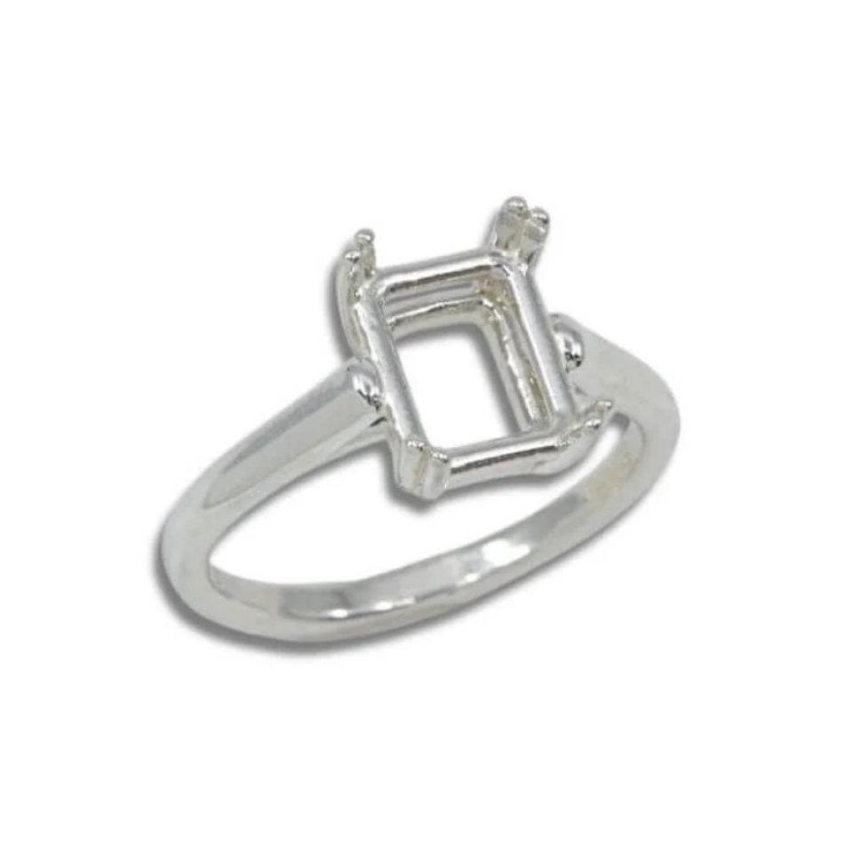 Lab Created Ruby Emerald Cut Ring Double Prong Size 5 Sterling Silver