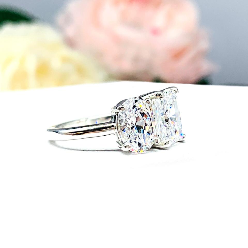 Oval Radiant CZ 2 Stone Engagement Ring You and Me Toi Et Moi
