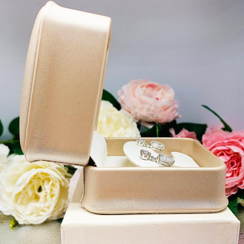 Drop or Hoop Earrings Gift Presentation Box - Shimmer champagne color - Includes ivory color outer box
