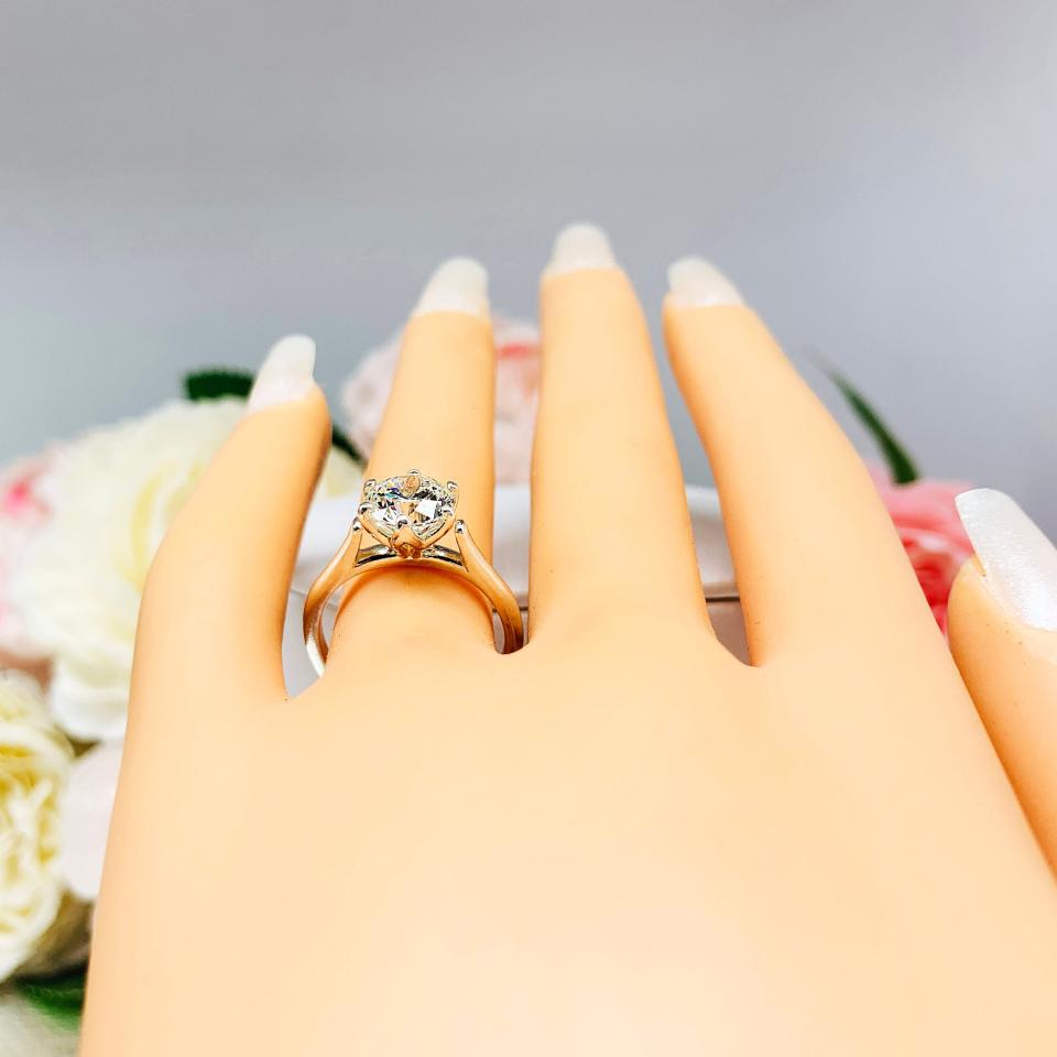 Round Near Colorless CZ Tulip Cathedral Engagement Ring