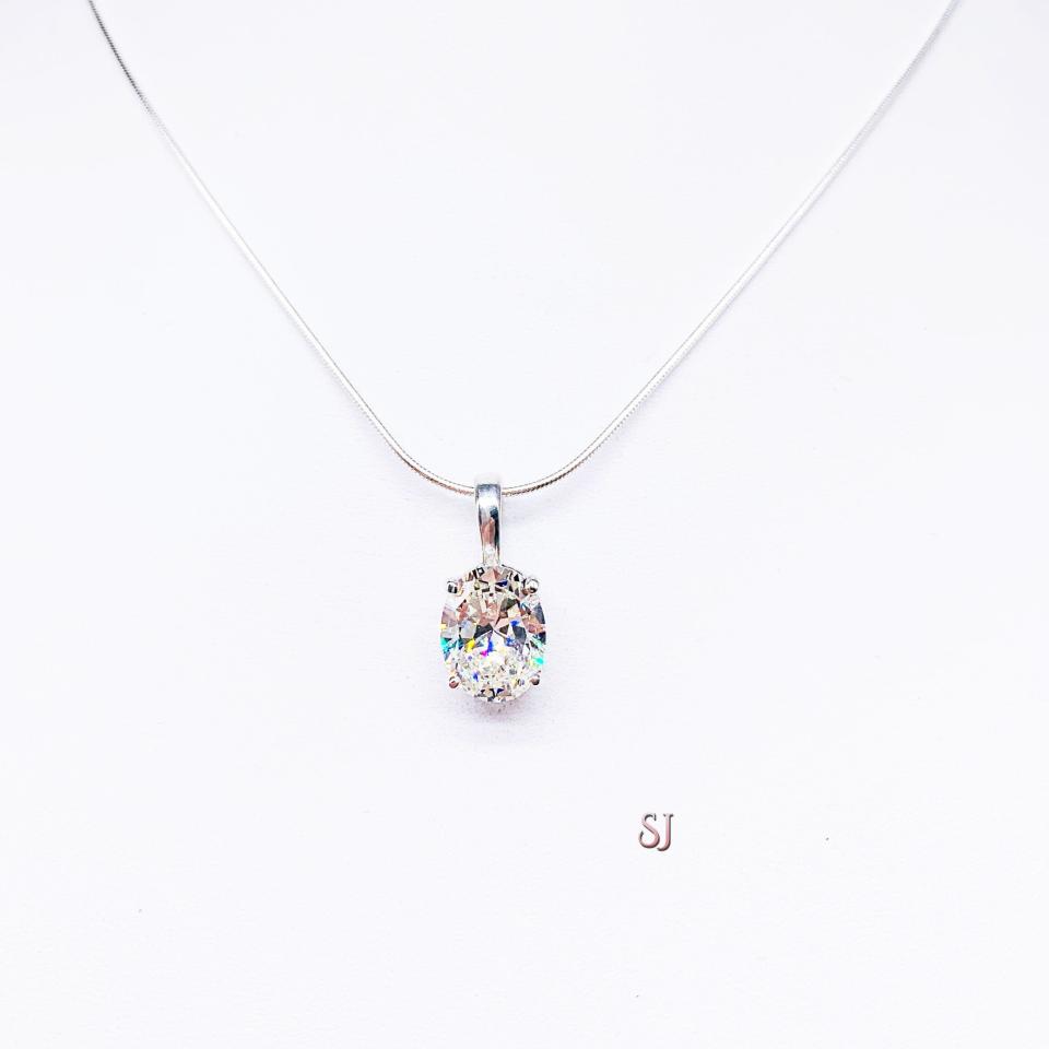 Oval CZ Pendant Sterling Silver Necklace Near Colorless Cubic Zirconia