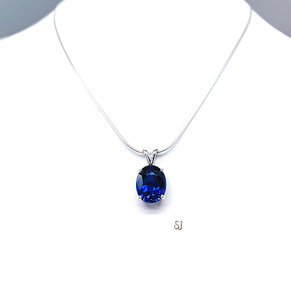 Lab Blue Sapphire Oval Pendant Sterling Silver Necklace September Birthstone