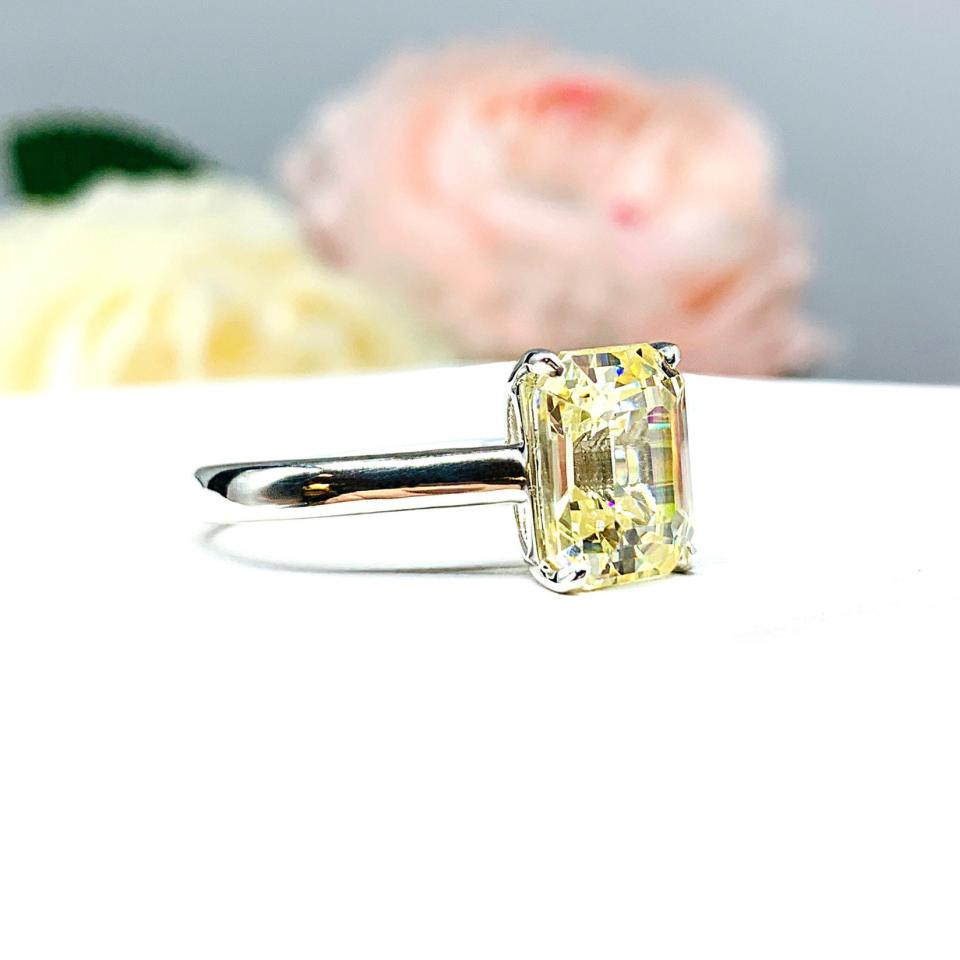 Light Yellow Emerald Cut CZ Engagement Ring Size 5