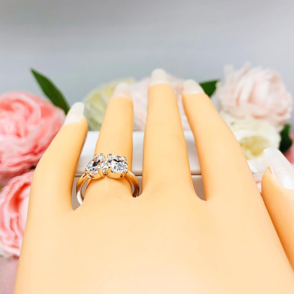 Pear Oval CZ 2 Stone Engagement Ring Toi Et Moi You and Me