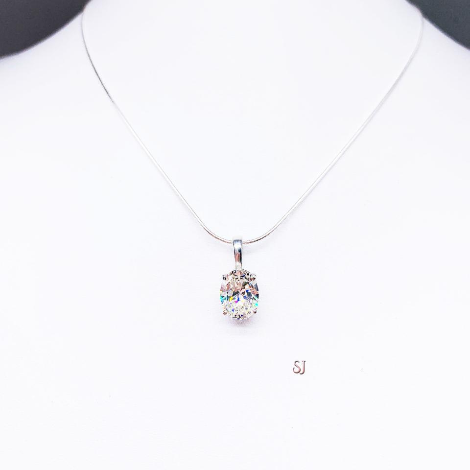 Oval CZ Pendant Sterling Silver Necklace Near Colorless Cubic Zirconia