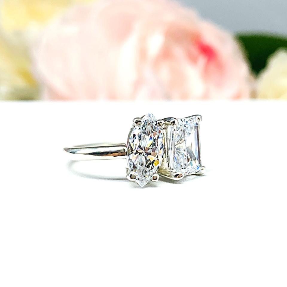 Marquise Radiant CZ 2 Stone Engagement Ring Toi Et Moi You and Me