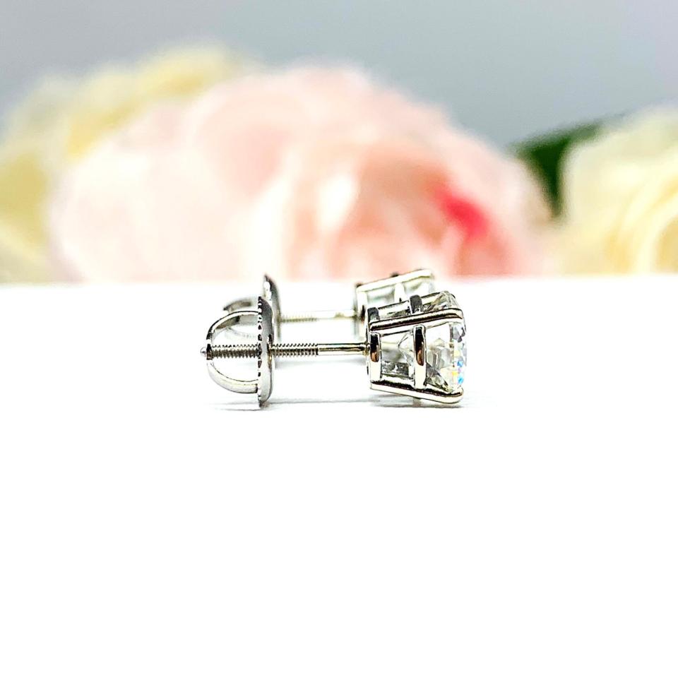 Round Portuguese Cut Moissanite Stud Earrings - 14k white gold screw back settings - Authentic stones 2 ct total -   FREE 3RD DAY UPS