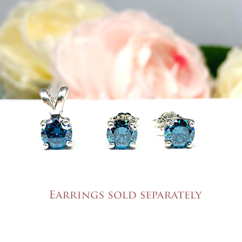 London Blue Moissanite Pendant Necklace - Round authentic moissanite - Sterling silver setting