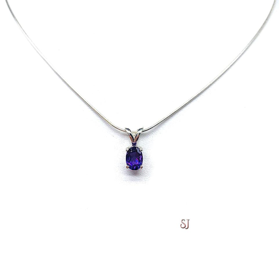 African Amethyst Oval Sterling Silver Pendant Natural Necklace February Birthstone