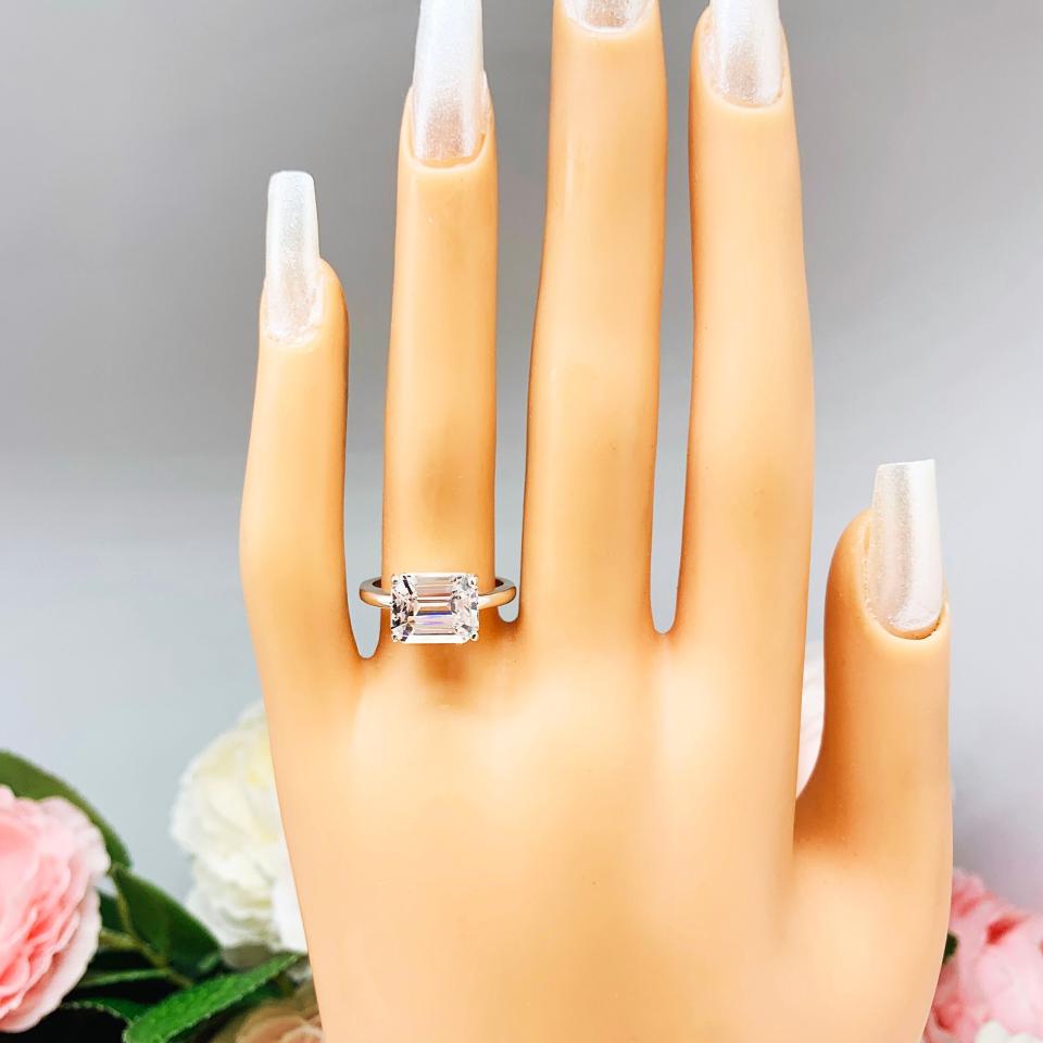 Elongated Asscher CZ Engagement Ring East West Horizontal 10x8mm Near Colorless CZ Size 6