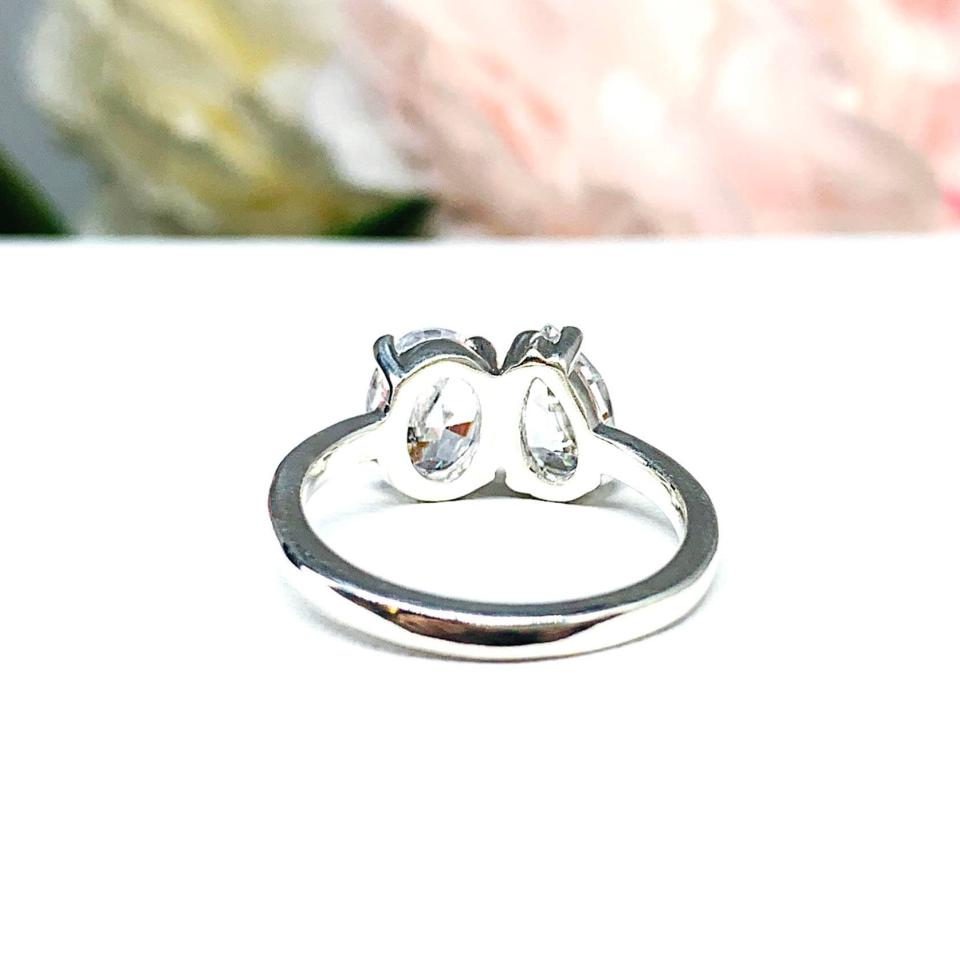 Pear Oval CZ 2 Stone Engagement Ring Toi Et Moi You and Me