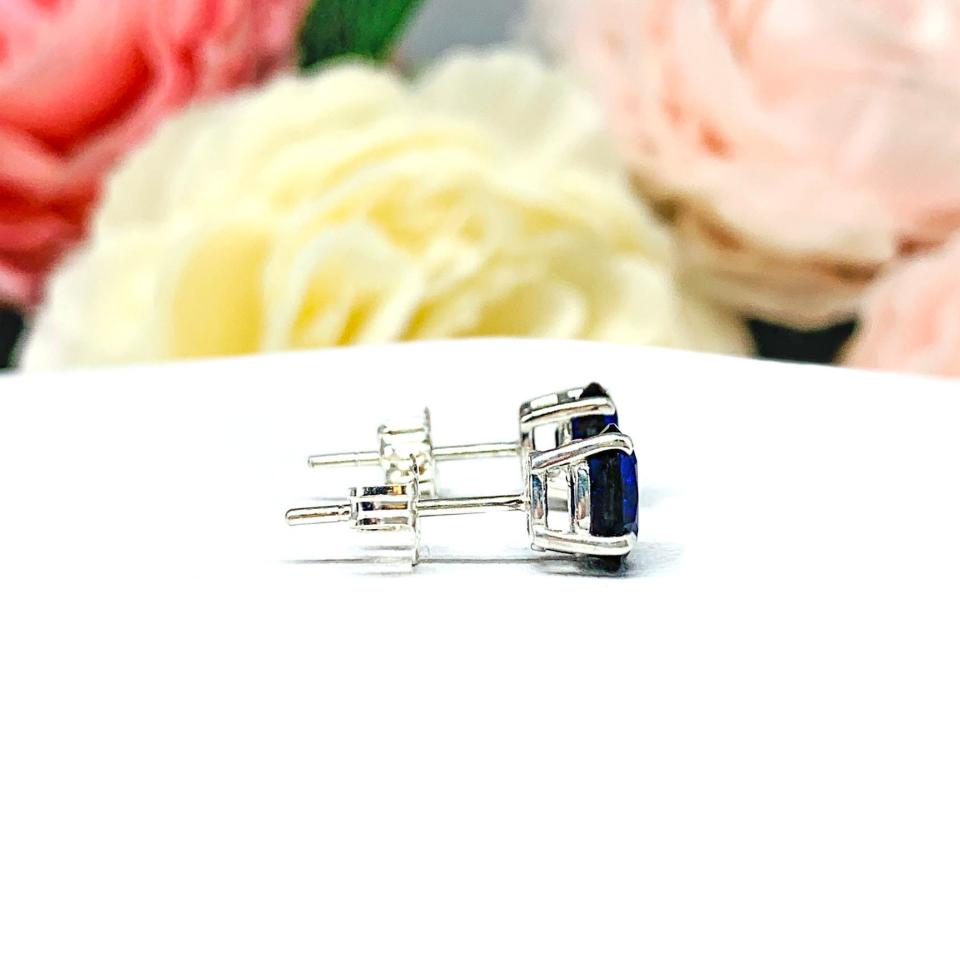 Oval Lab Blue Sapphire Stud Earrings