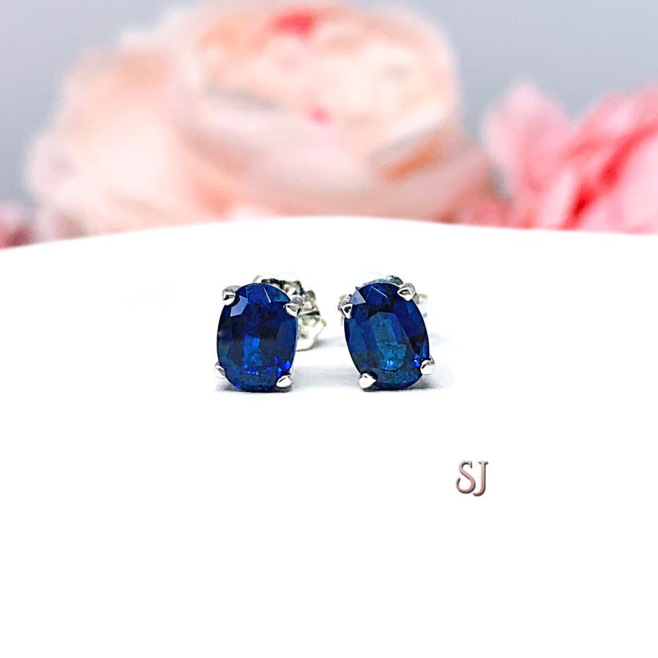 Oval Lab Blue Sapphire Stud Earrings