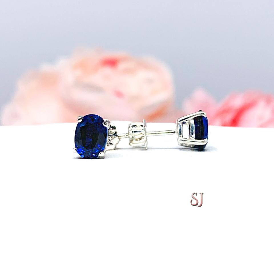 Oval Lab Blue Sapphire Stud Earrings