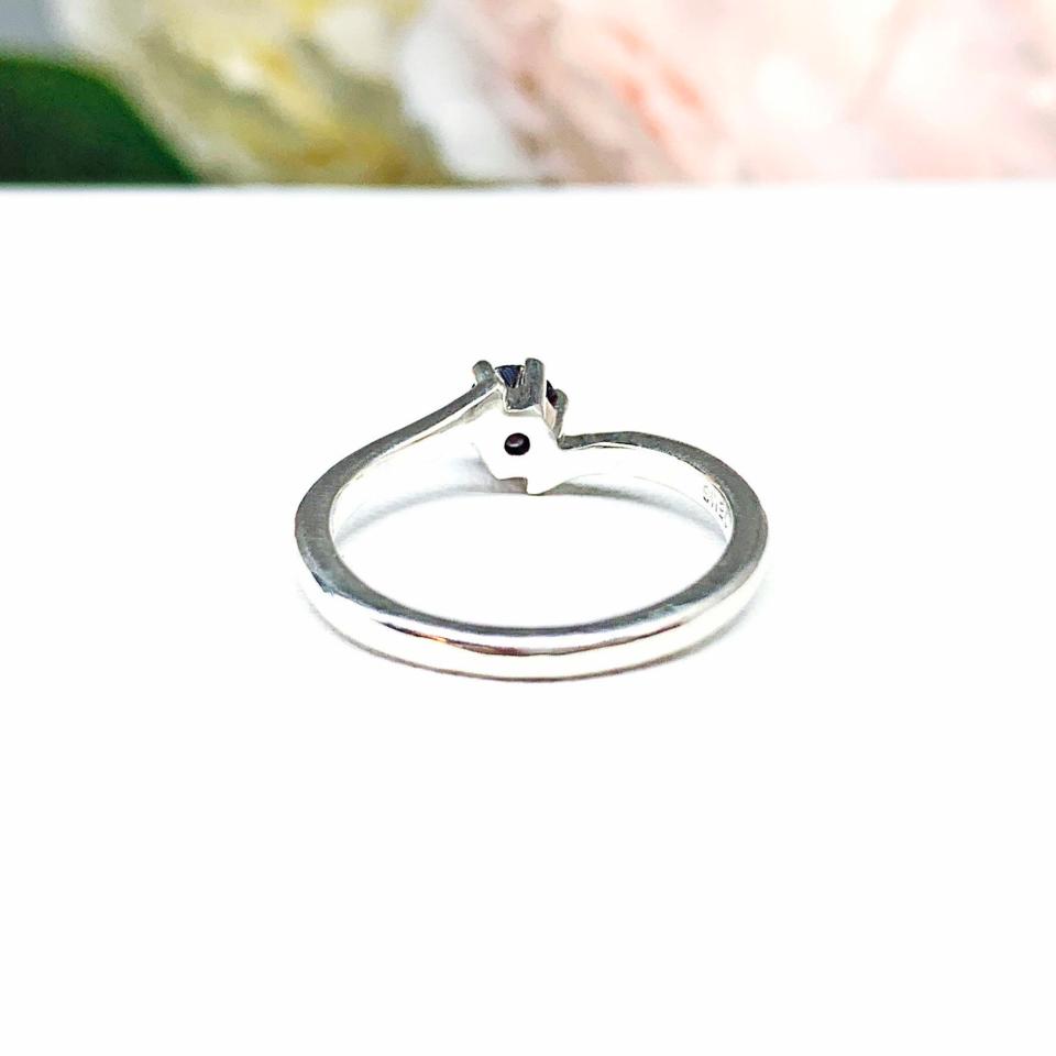 Round Natural Rhodolite Garnet Ring Size 5 -  4mm round gemstone - Sterling silver bypass setting -  January birthstone