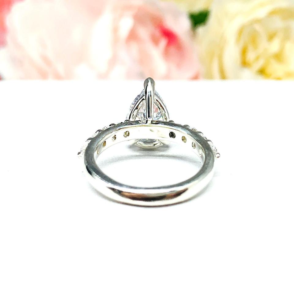 Pear CZ Pave Sterling Silver Engagement Ring Optional Matching Band