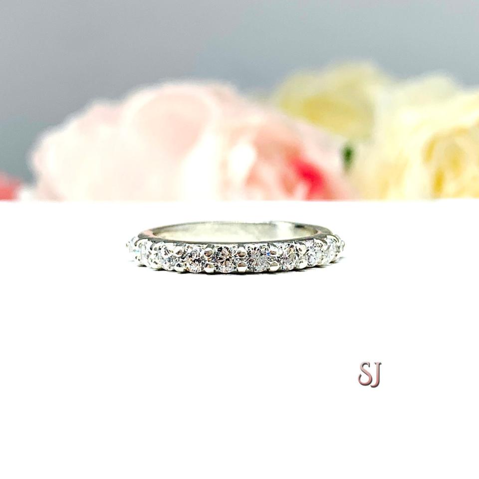 Round CZ Wedding Band Half Eternity 2.5mm 10 Stone