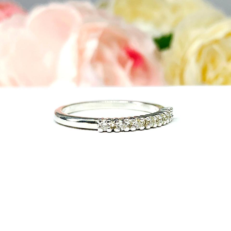 Round Near Colorless CZ Wedding Band 2mm Seven Stone
