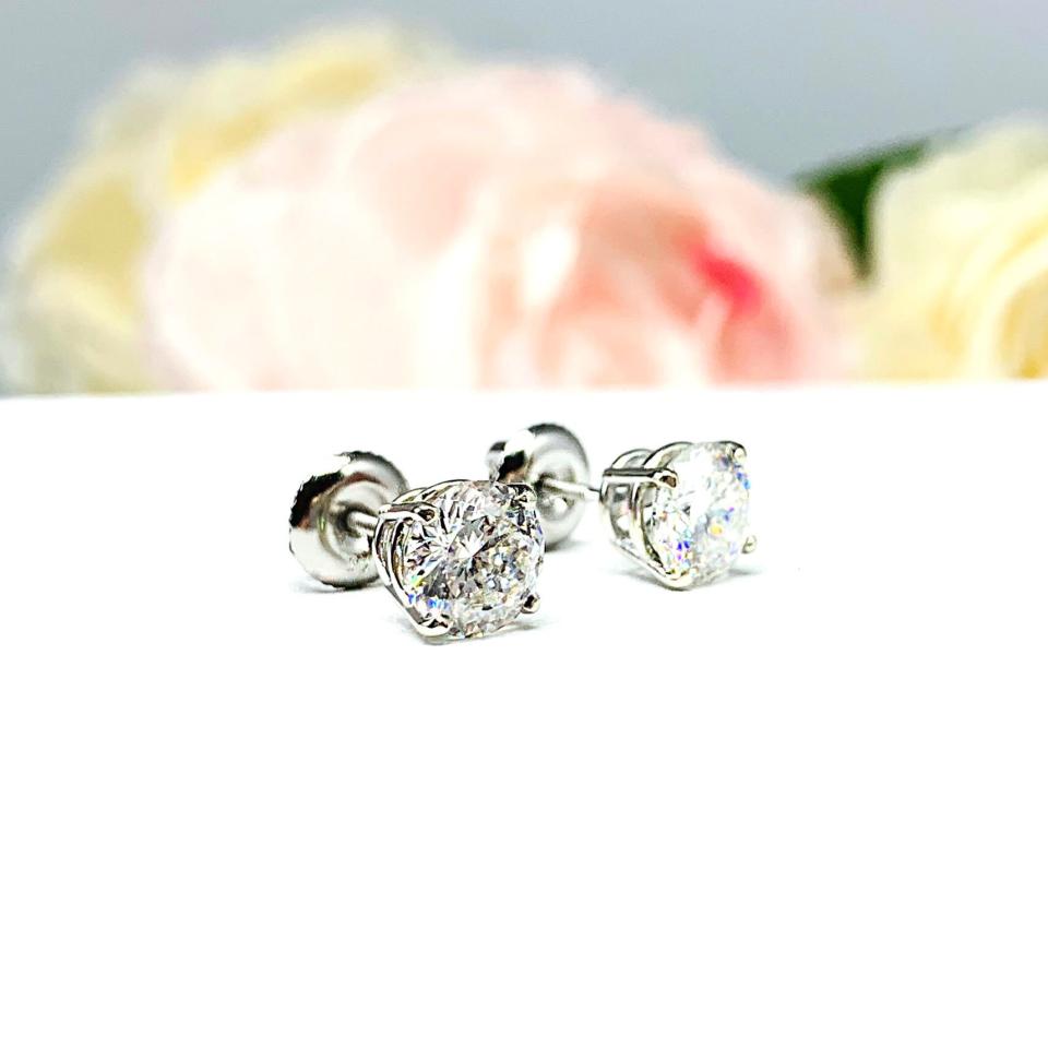 Round Portuguese Cut Moissanite Stud Earrings - 14k white gold screw back settings - Authentic stones 2 ct total -   FREE 3RD DAY UPS