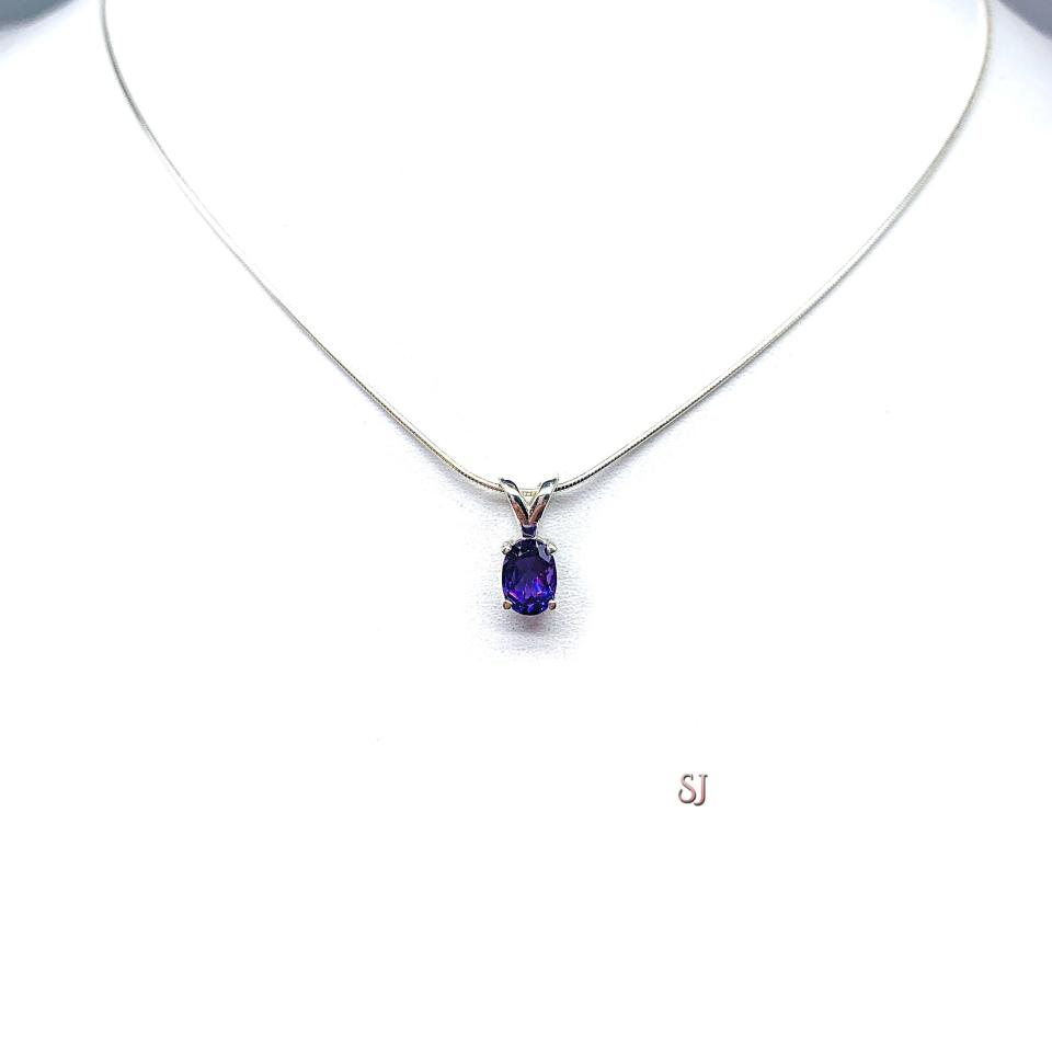 African Amethyst Oval Sterling Silver Pendant Natural Necklace February Birthstone