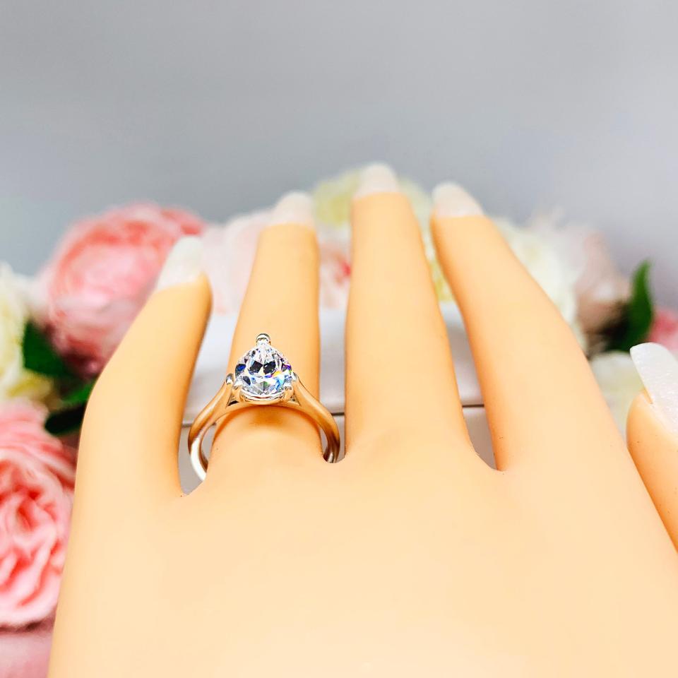 Pear CZ Engagement Ring Cathedral Sterling Silver 3 Prong