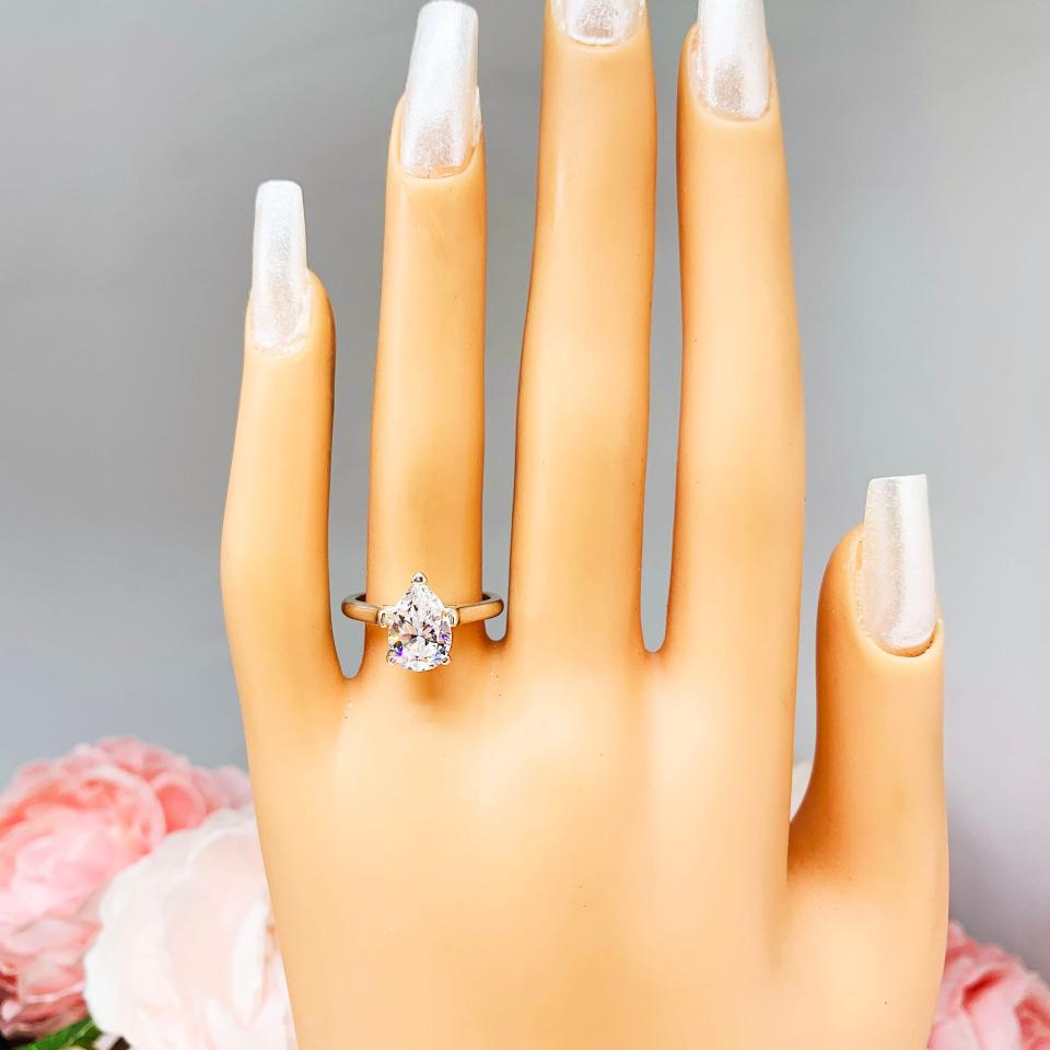 Pear CZ Engagement Ring Cathedral Sterling Silver 3 Prong