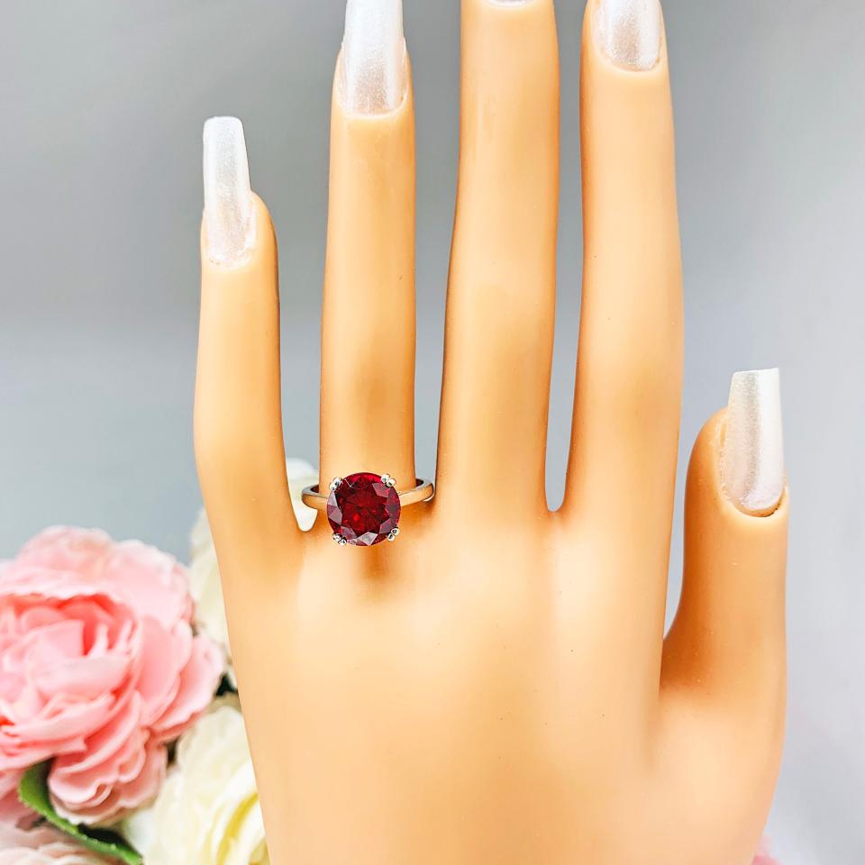 Round Lab Created Ruby Solitaire Ring Sterling Silver