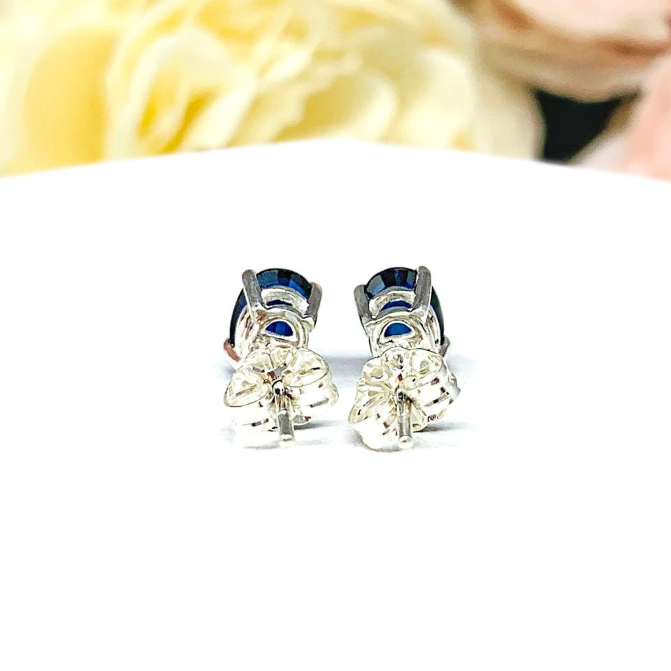 Oval Lab Blue Sapphire Stud Earrings