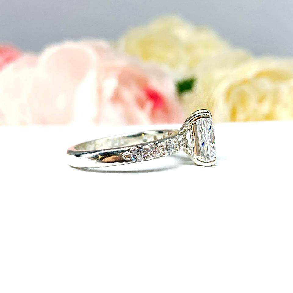 Radiant CZ Pave Sterling Silver Engagement Ring Optional Matching Band