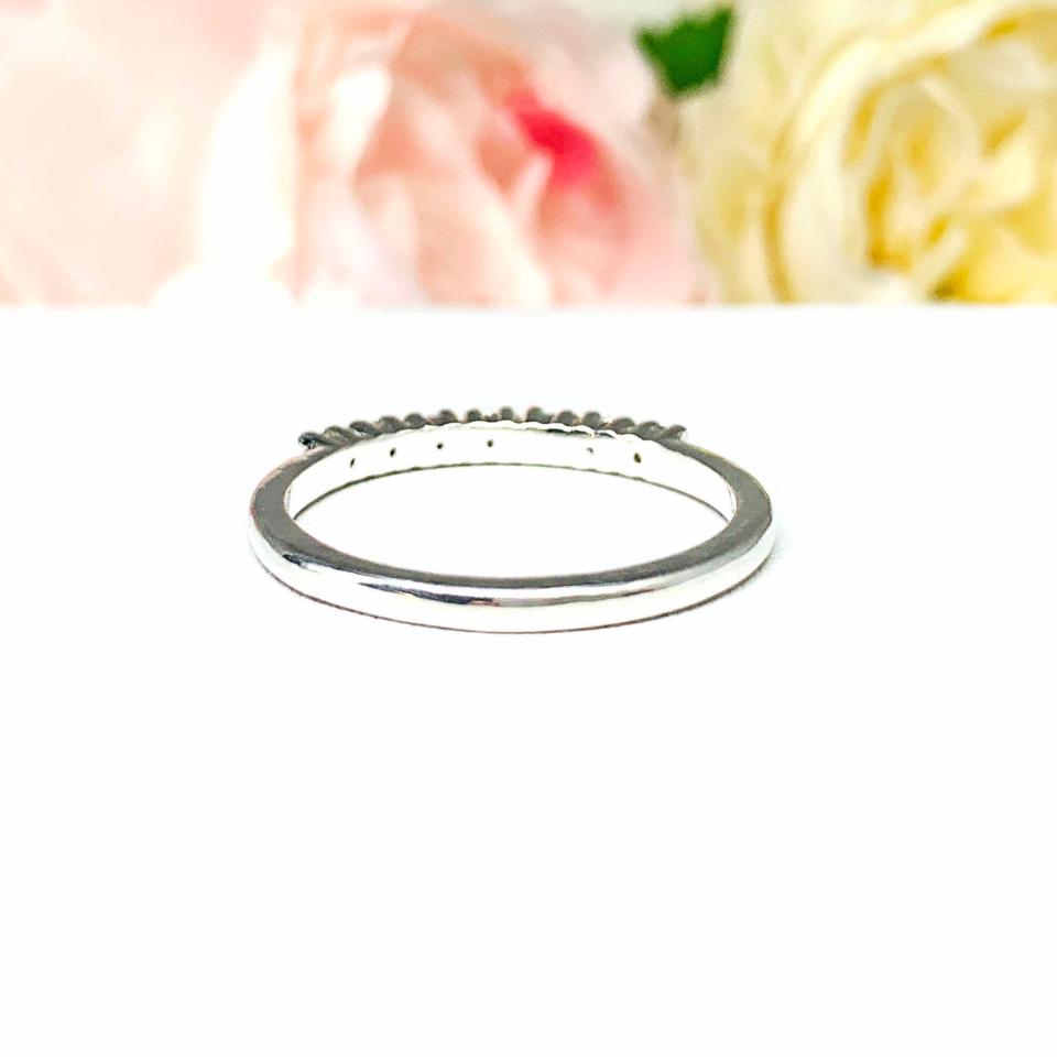 Round Near Colorless CZ Wedding Band 2mm Seven Stone