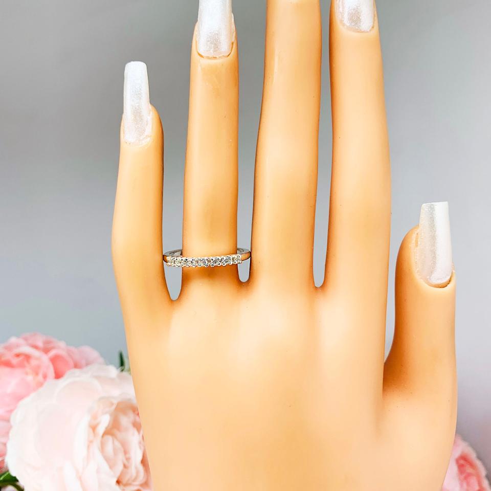 Round Near Colorless CZ Wedding Band 2mm Seven Stone