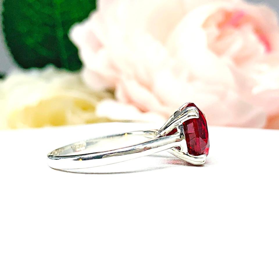 Round Lab Created Ruby Solitaire Ring Sterling Silver
