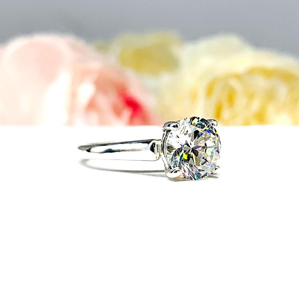 Round CZ Sterling Silver Engagement Ring Basket Cathedral Setting