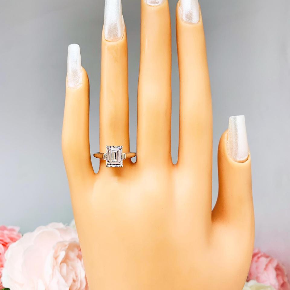 Emerald CZ Engagement Ring Cathedral Setting