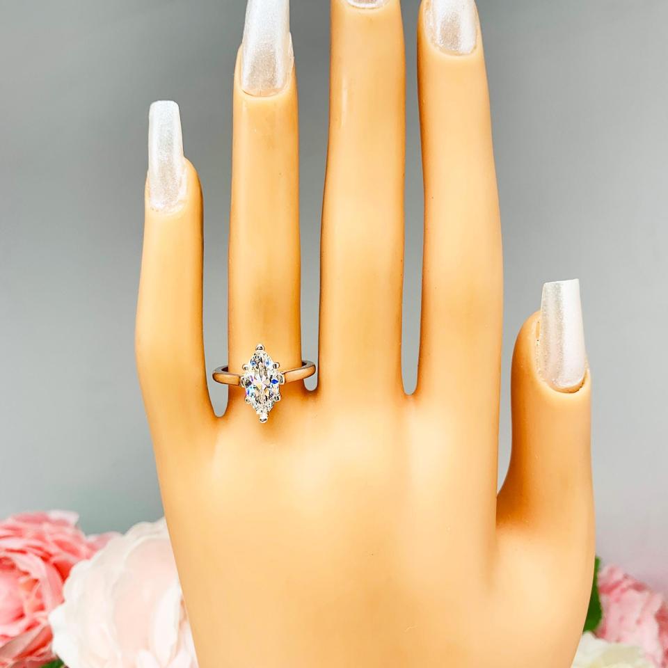 Marquise CZ Engagement Ring 6 prong Sterling Silver Cathedral Near Colorless CZ