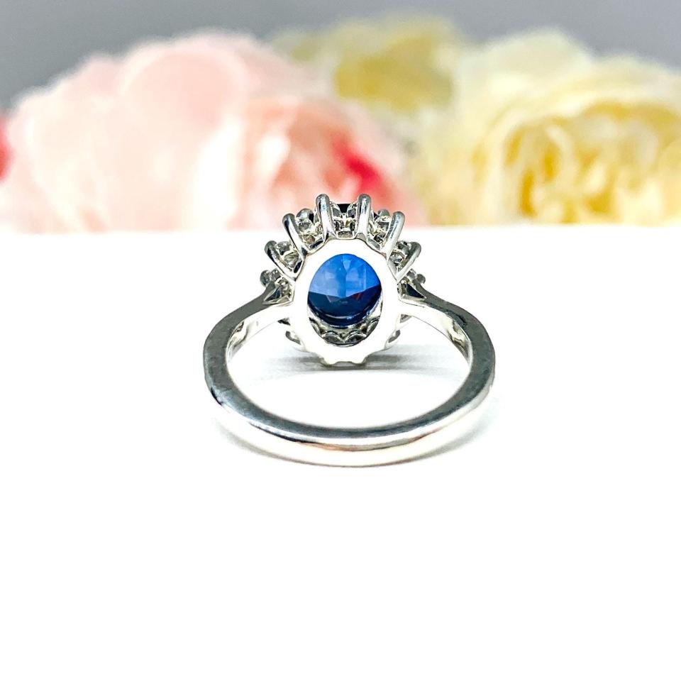 Lab Blue Sapphire Oval CZ Halo Ring Princess Diana and Catherine Ring