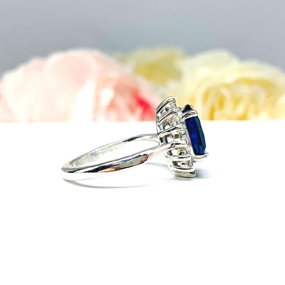 Lab Blue Sapphire Oval CZ Halo Ring Princess Diana and Catherine Ring