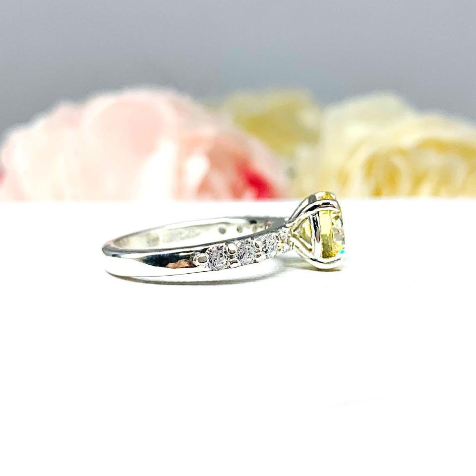 Yellow Round CZ Pave Engagement Ring Sterling Silver Optional Matching Band