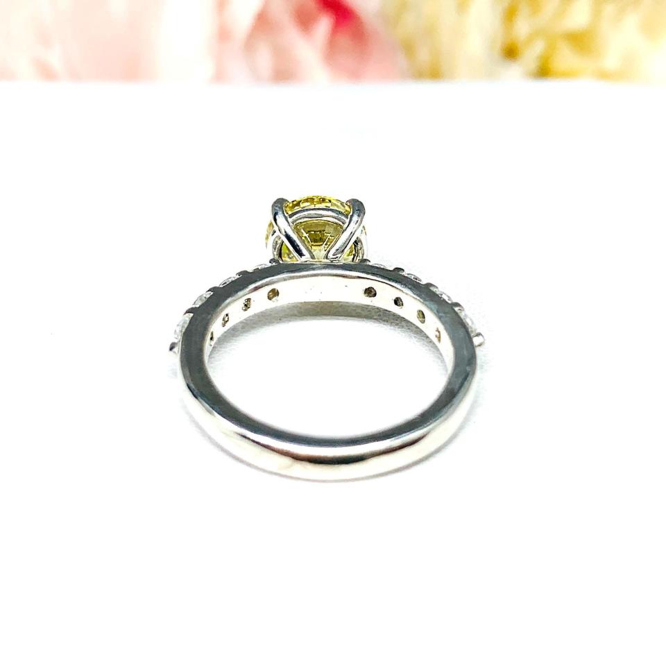 Yellow Round CZ Pave Engagement Ring Sterling Silver Optional Matching Band