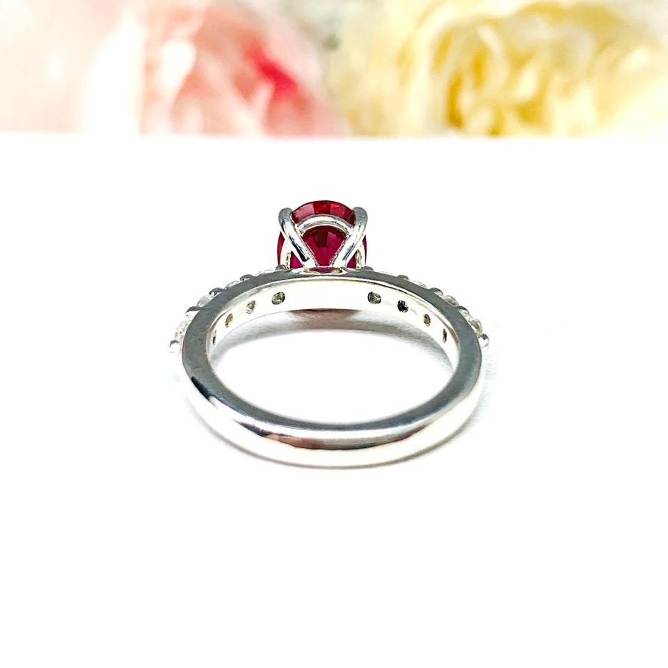 Lab Ruby Oval Engagement Ring CZ Pave Accents Sterling Silver Optional Matching Band