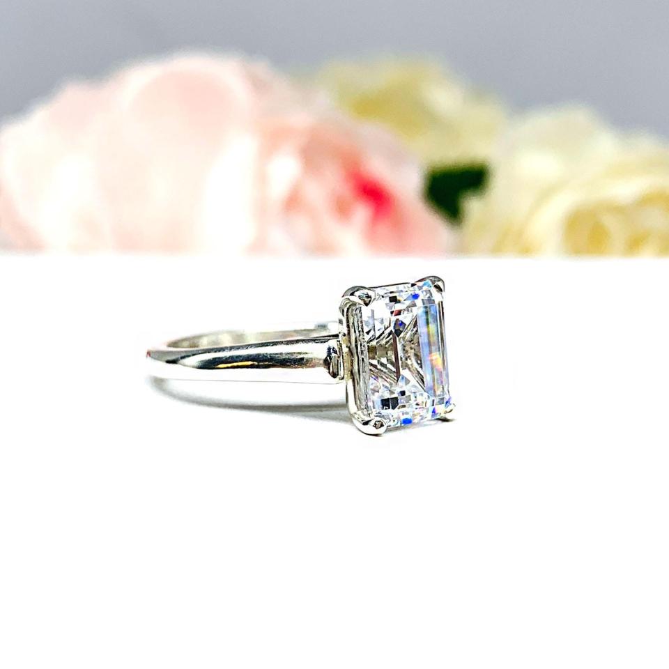 Emerald CZ Engagement Ring Cathedral Setting
