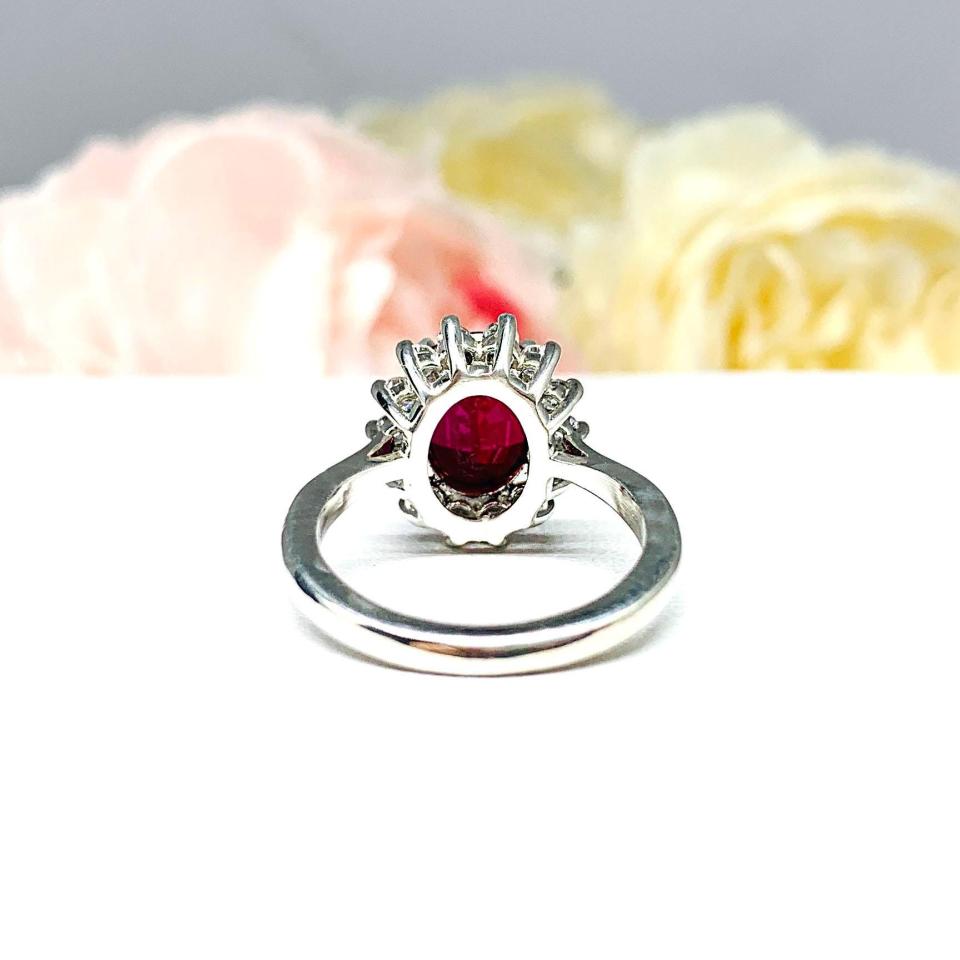Lab Ruby Oval CZ Halo Sterling Silver Ring