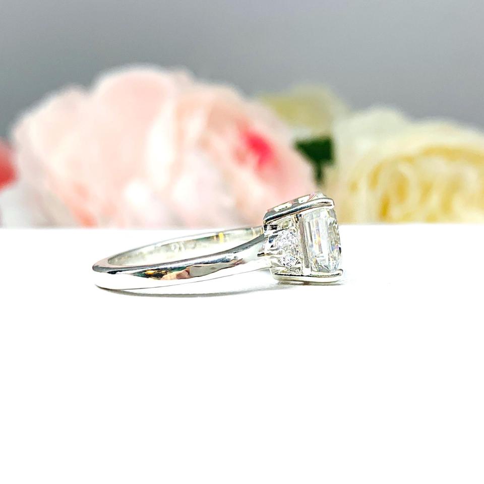Asscher CZ with Round Accents Engagement Ring White or Near Colorless