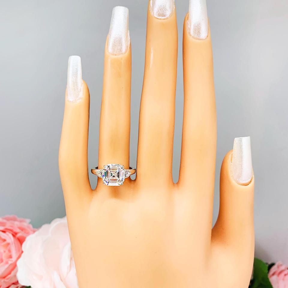 Asscher CZ with Round Accents Engagement Ring White or Near Colorless