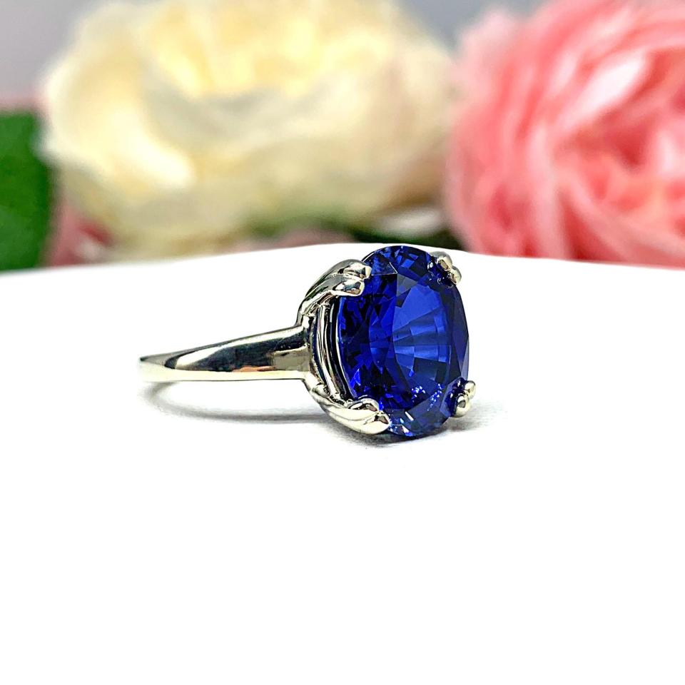 Lab Blue Sapphire Oval Double Prong Ring