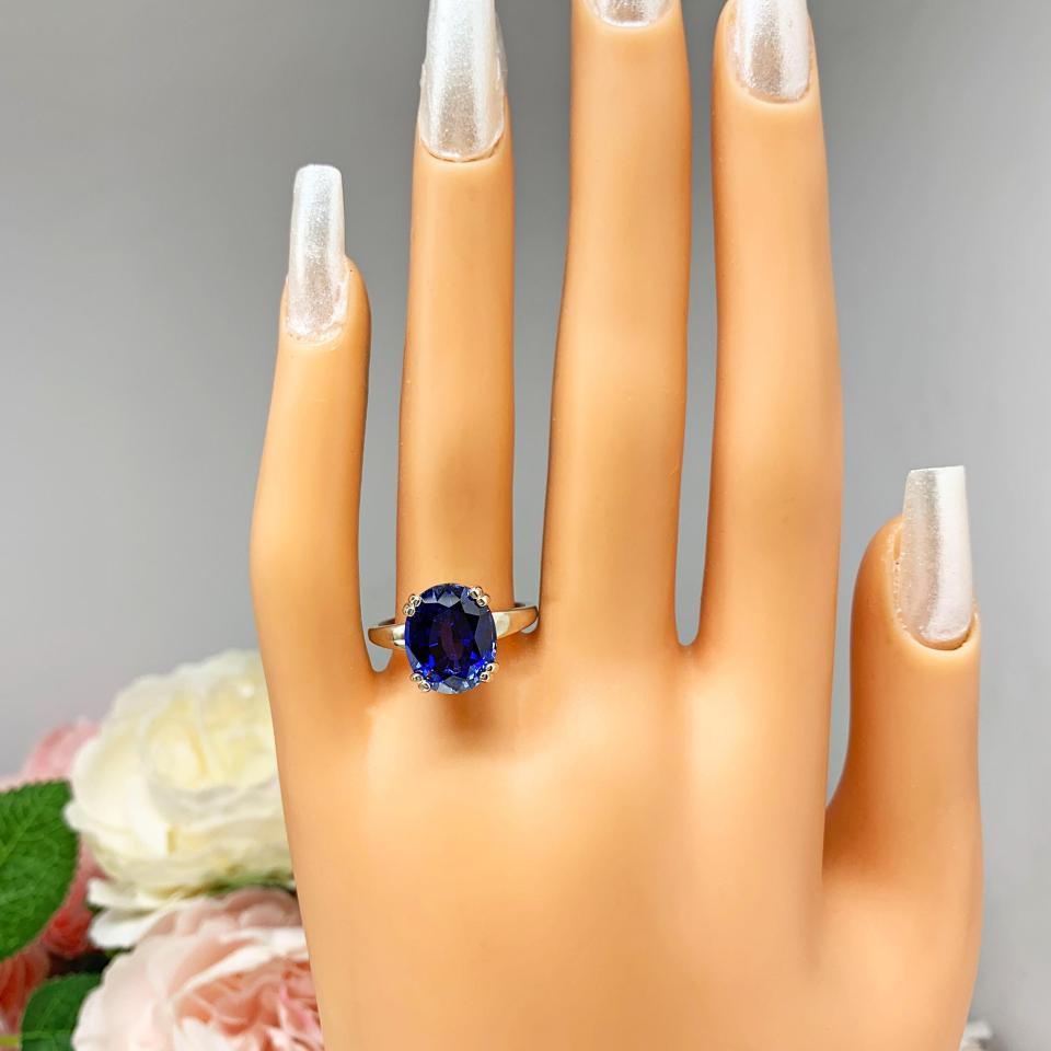 Lab Blue Sapphire Oval Double Prong Ring