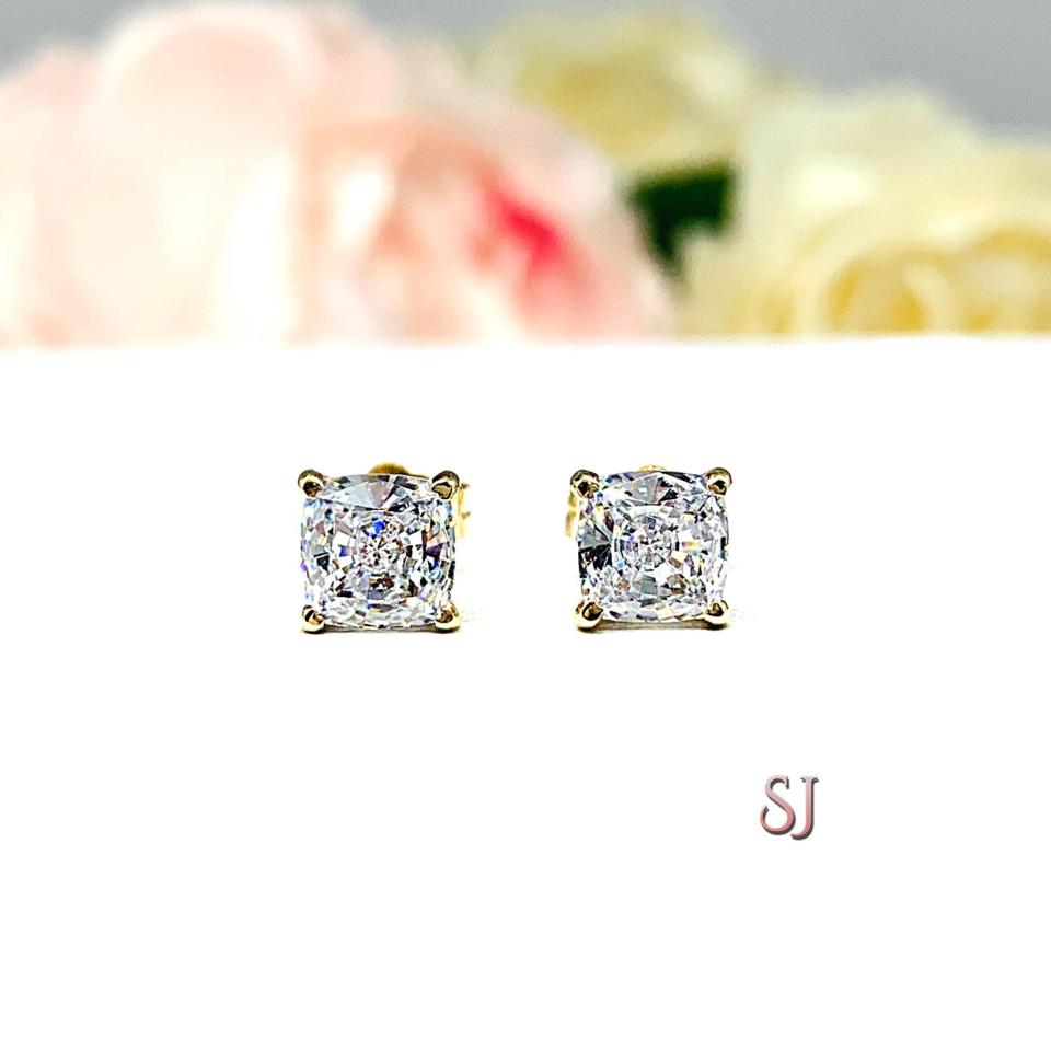 Cushion Cut Cubic Zirconia Stud Earrings