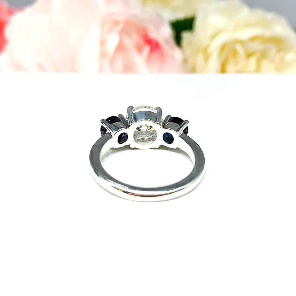 Round Near Colorless CZ Lab Alexandrite 3 Stone Engagement Ring